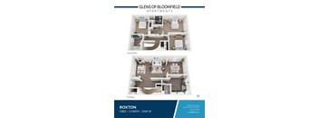 A floor plan for a 3 bedroom, 2.5 bathroom apartment with 2000 square feet.