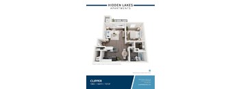 A floor plan of a one bedroom apartment with a bathroom and living room.
