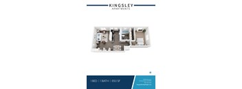 A Kingsley Apartments floor plan shows a one bedroom apartment with a bathroom and a total area of 650 square feet.
