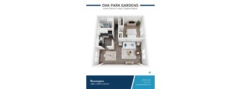 A floor plan of an apartment from Oak Park Gardens.