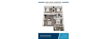 Yorkshire extended two bedroom den floor plan at Oak Park Gardens Apartments, Oak Park, Michigan