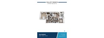 A floor plan of a one bedroom apartment at Valley Ranch Apartments.