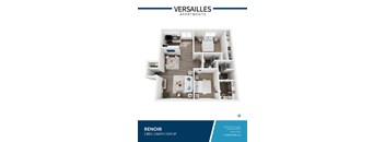 A floor plan of a Versailles Apartments apartment named Renoir, which includes 2 bedrooms, 2 bathrooms, and is 1070 square feet.