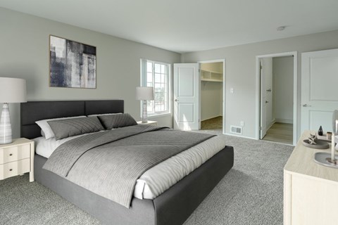 Spacious master bedroom with walk-in closet at Lancaster Hills Apartments, Southfield, 48034