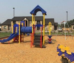a playground with a slide and monkey bars