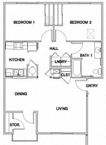 a floor plan of a small house with a kitchen and a living room