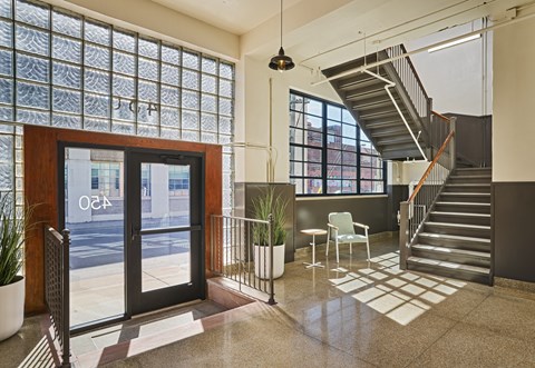 A glass door with the word "OCE" on it.