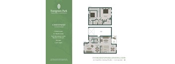 A real estate listing for a Chestnut Townhome with two bedrooms and a garage.