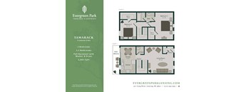 A floor plan for a townhouse with two bedrooms and a living room.