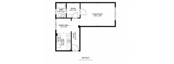 A black and white image of a floor plan for a small apartment.