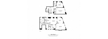 A black and white image of a floor plan for a two-story building.