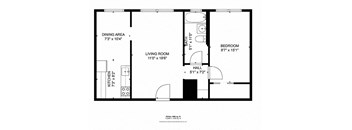 A black and white image of a floor plan for a small apartment.