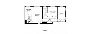 A black and white image of a floor plan for a small apartment.