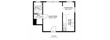 A black and white image of a floor plan for a 399 square foot living space.