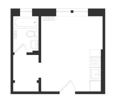 A black and white image of a floor plan of a room.