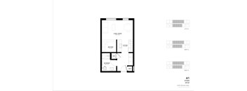 A black and white image of a floor plan for a studio apartment.