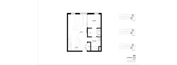 A black and white image of a floor plan for a 1 bedroom, 1 bath, 600 square foot apartment.