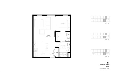 A black and white image of a floor plan for a 1 bedroom, 1 bath, 600 square foot apartment.