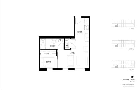 A black and white image of a floor plan for a home with a kitchen, living room, and bathroom.