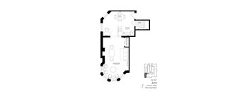 A black and white drawing of a floor plan for an apartment.