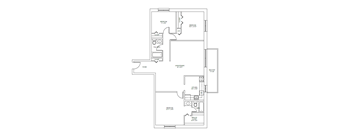 A floor plan of a house with two bedrooms, a living room, a kitchen, a foyer, and a balcony.