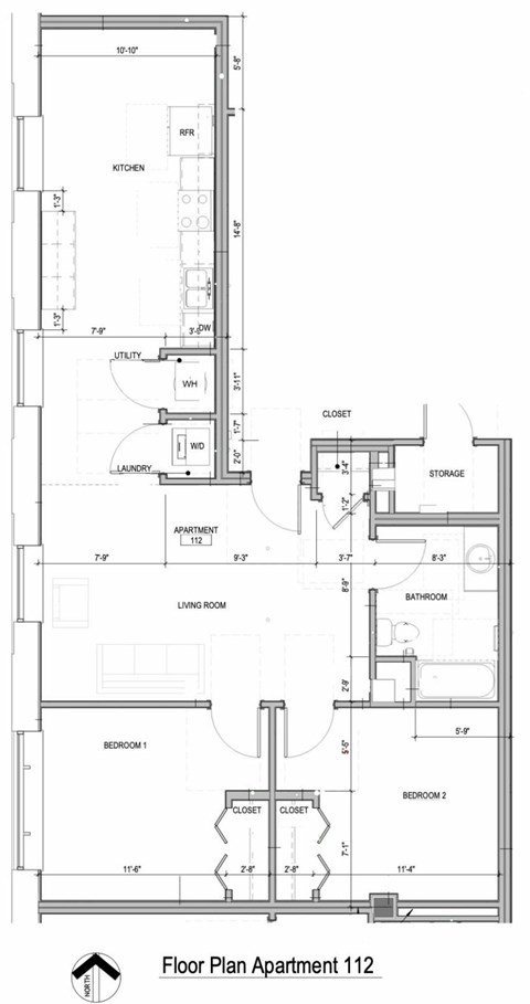 A black and white image of a floor plan for apartment 112.