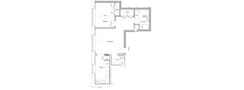 A floor plan of a house with a living room, kitchen, bedroom, bathroom and closet.