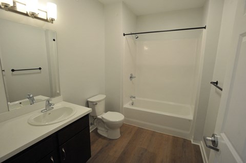 a bathroom with a shower toilet and sink