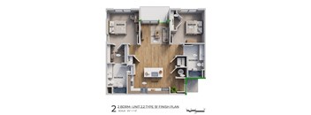 A 2 BDRM- UNIT 2.2 TYPE 'B' FINISH PLAN with a scale of 1/4" = 1'-0".