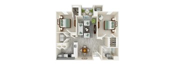 A top down view of a modern apartment layout.