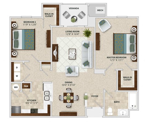 A floor plan of a house with a living room, dining room, kitchen, and multiple bedrooms.
