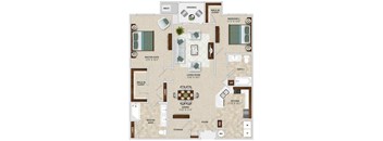 A floor plan of a home with a living room, two bedrooms, a master suite, a dining room, a kitchen, a foyer, and storage.