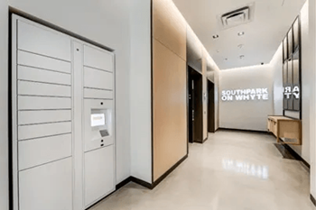 A hallway with a sign that says "Southpark on Whyte".