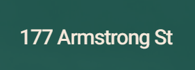 The image displays the text "177 Armstrong St" in white on a green background.