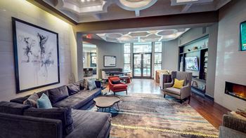 Firepit and lounge seating at Civic at Frisco Square Apartments, Frisco, Texas