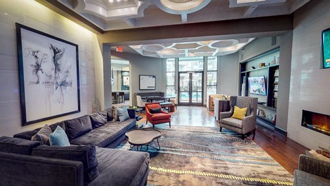 Clubroom With Smart Tv And Fireplace at Civic at Frisco Square Apartments, Frisco, TX