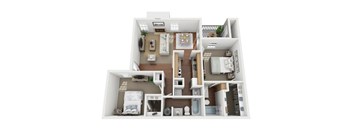 A top-down view of a house layout with labeled rooms.