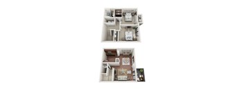 A white dollhouse with two floors and detailed rooms.