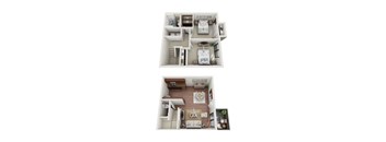 A floor plan of a two-story house with a living room, dining room, kitchen, and bedrooms.