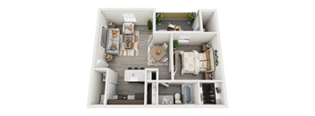 One bedroom one bathroom floorplan with balcony at Altamonte Apartments, San Antonio
