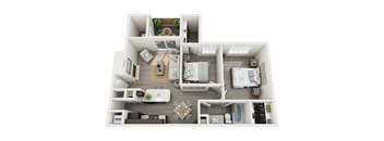 Two bedroom 2 bath floorplan at Altamonte Apartments, San Antonio, Texas
