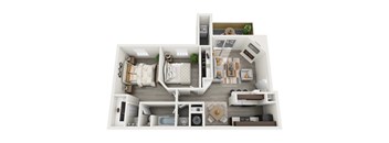 2 bed 1 bath floorplan with balcony at Altamonte Apartments, Texas, 78216