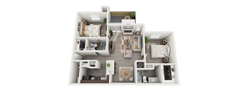 Two bed two bathroom floorplan with balcony at Altamonte Apartments, Texas