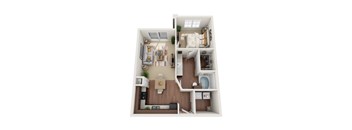 1 bed one bathroom floorplan with walk-in closet at Gateway Cedars Apartments, Forney