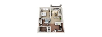 One bed one bathroom floorplan with walk-in closet at Gateway Cedars Apartments, Texas