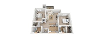 A 3D floor plan of a house showing all the rooms and their layout.