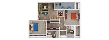 Two bed two bath floorplan with balcony at Arbors at Wolf Pen Creek Apartments, College Station, TX