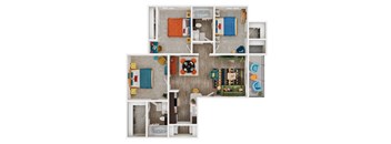 Three bedroom two bath floorplan with balcony at Arbors at Wolf Pen Creek Apartments, College Station, 77840