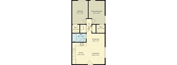 A floor plan of a house with labeled rooms and dimensions.