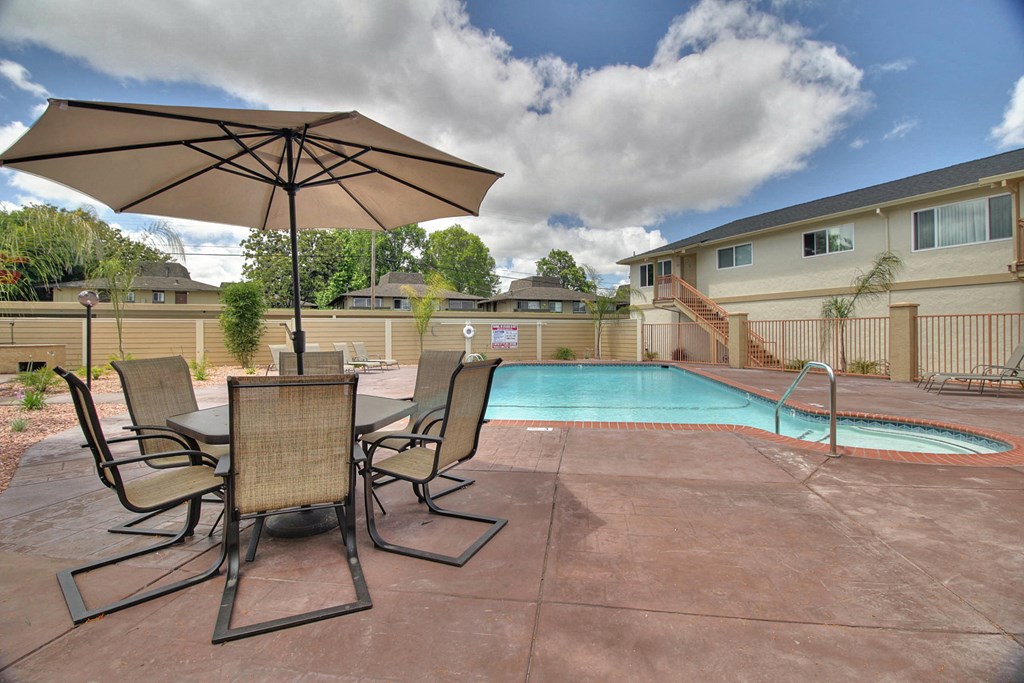 Swimming Pool side sitting area at South Mary Place, Sunnyvale, CA